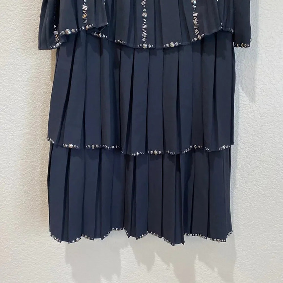 TED BAKER Meltea Embellished Black Tiered Dress US Size 8 $439 Flutter Sleeves - Picture 8 of 10